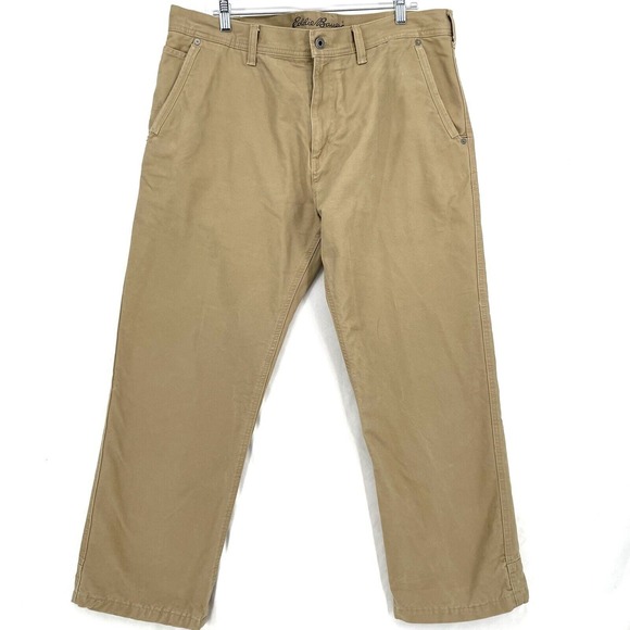 Eddie Bauer Pants Size 38X30 Tan Khaki Fleece Lined Utility Work Outdoor Winter - Picture 1 of 10